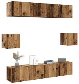 Set Mobile Tv 6 Pz Montato A Parete Legno Antico İn Truciolato /