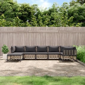 Set divani da giardino 7 pz con cuscini antracite in polyrattan
