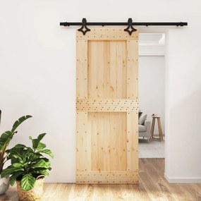 Porta Scorrevole Con Set Hardware 85x210 Cm Legno Massello Pino /