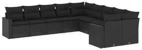 Set divani da giardino 10pz con cuscini in polyrattan nero