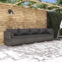 Set Divani da Giardino 4 pz con Cuscini in Polyrattan Grigio cod mxl 40363