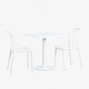 Set Tavolo Quadrato 70x70 cm e 2 Sedie da Giardino Mizzi Bianco - Sklum