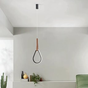 Lampada a sospensione Led REGOLI in metallo D22 cm con elemento in ecopelle DROP