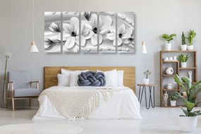 Quadri 5 pezzi – Magnolia di lusso con perle in bianco e nero