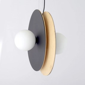 Sospensione Minimal Nordica Brigid 4 Luci In Acciaio Nero E Legno Vetro Bianco