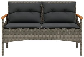 Panchina giardino con cuscini 116x62,5x74 cm grigia polyrattan