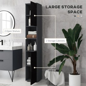 Mobile a Colonna per Bagno 30x30x183 cm in Truciolato Nero e Grigio...