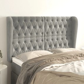 Testiera Ad Orecchio Grigio Chiaro 163x23x118/128 Cm İn Velluto /
