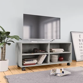 Mobile tv con ruote grigio cemento 90x35x35 cm in multistrato