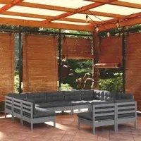 Set Divani da Giardino 11 pz con Cuscini Grigi Massello di Pino cod mxl 42498