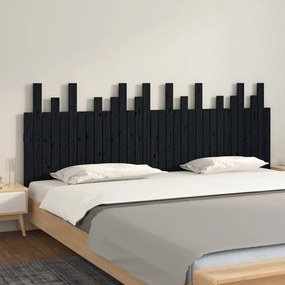 Testiera da parete nera 204x3x80 cm in legno massello di pino