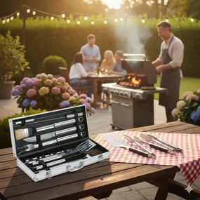 Set Valigetta Accessori per Barbecue Ompagrill in Alluminio da 12 Pezzi in Acciaio Inox...