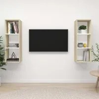 Mobile TV a Parete 2 pz Bianco e Rovere Sonoma in Truciolato 3079858