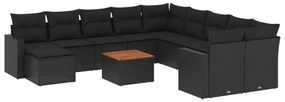 Set divani da giardino 14pz con cuscini in polyrattan nero