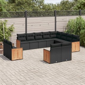 Set Divani da Giardino 12 pz con Cuscini Nero in Polyrattan