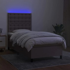 Letto a molle con materasso e led tortora 100x200cm in tessuto