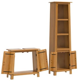 Set mobili da bagno 2 pz in legno massello di pino