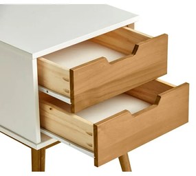 Comodino bianco e marrone in legno di pino massiccio Baku - Marckeric