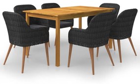 Set mobili da pranzo per giardino 7 pz nero