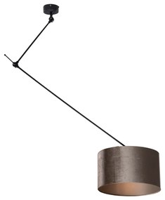 Lampada a Sospensione Nera con Paralume in Velluto Tortora 35cm - Blitz