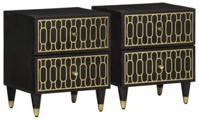 Comodini 2pz 40x33x46 Cm İn Legno Massello Di Mango /