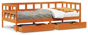 Divano Letto Con Cassetti Marrone Cera 80x200 Cm Massello Pino /