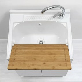 Mobile lavatoio bianco 60x50 cm vasca in resina e asse lavapanni Desya