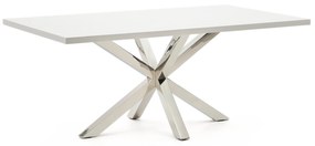 Kave Home - Tavolo Argo di melammina con finitura bianca e gambe in acciaio inossidabile 200 x 100 cm