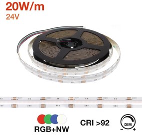 Striscia LED COB RGBW 20W/m Multicolore e B. Naturale 24VDC IP20 5m Professional Colore RGBW