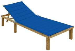 Lettino Da Giardino Con Cuscino Blu Royal Legno Pino Impregnato /