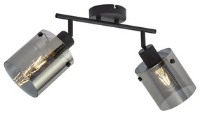 Faretto da soffitto di design nero con vetro fumé 2 luci - Domo