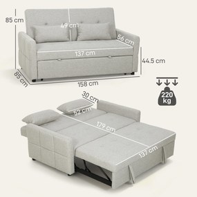 Divano Letto 2 Posti Convertibile Apertura Clic Clac con 2 Cuscini in Tessuto Marrone Chiaro...