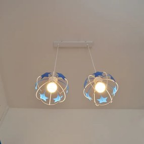 Lampadario a sospensione per bambini STARS 2xE27/15W/230V blu/bianco
