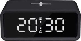 Solight CA07B - Orologio digitale con caricatore wireless Qi 230V/CR2032 nero