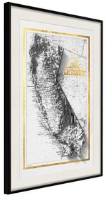 Poster  Raised Relief Map: California  Cornice Quadri Cornice nera con pass-partout, Larghezza x Altezza Home decor 40x60