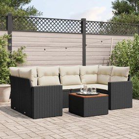 Set divani da giardino con cuscini 7pz nero polyrattan