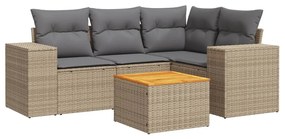 Set divano da giardino 5 pz con cuscini beige in polyrattan