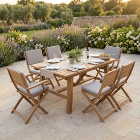 ORATOR - set tavolo in teak cm 160/240 x 90 x 77 h con 4 sedie e 2 poltrone Orator