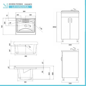 Set da 60 cm con lavatoio base e pensile in legno nobilitato bianco Fedra