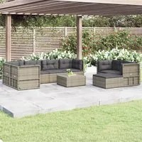 Set Divani da Giardino 8 pz con Cuscini in Polyrattan Grigio 3187226