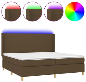 Letto a molle materasso e led marronescuro 200x200cm in tessuto