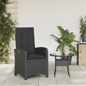 Sedia reclinabile da giardino con cuscini nera in polyrattan