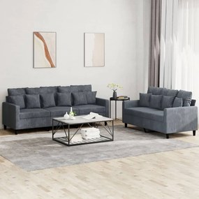 Set Di Divani 2 Pz Con Cuscini Grigio Scuro İn Velluto /