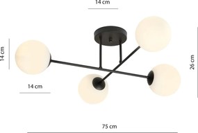 Lampadario da Soffitto in Acciaio ROMA 4 Nero 4xE14