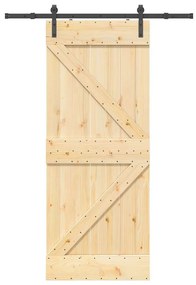 Porta Scorrevole Con Set Hardware 85x210 Cm Legno Massello Pino /