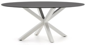 Kave Home - Tavolo ovale Argo di vetro nero opaco e gambe in acciaio con finitura bianca Ã˜ 200 x 100 c