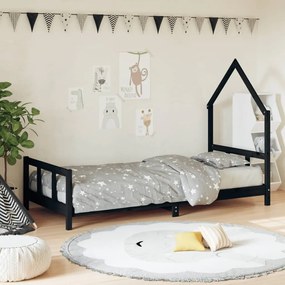 Giroletto Per Bambini Nero 90x190 Cm İn Legno Massello Di Pino /