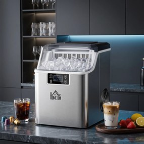 Macchina del Ghiaccio 3,2 Litri 24 Cubetti 299W in Acciaio Argento...