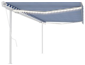 Tenda Automatica Con Sensore Vento E Led 5x3,5 M Blu E Bianca /