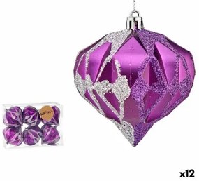 Set di palline di Natale Diamante Viola Argentato Plastica 8 x 9 x 8 cm (12 Unità)